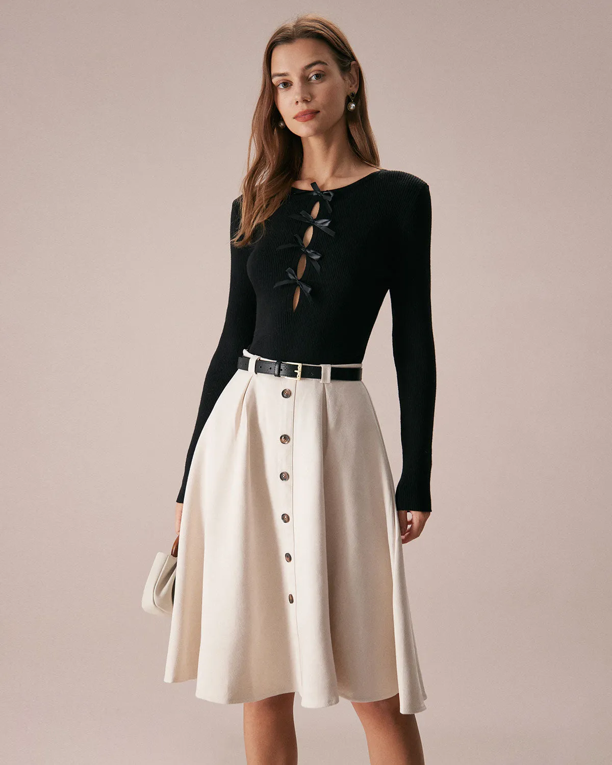 The Black Boat Neck Bowknot Front Knit Top sold by rihoas product image thumbnail 2