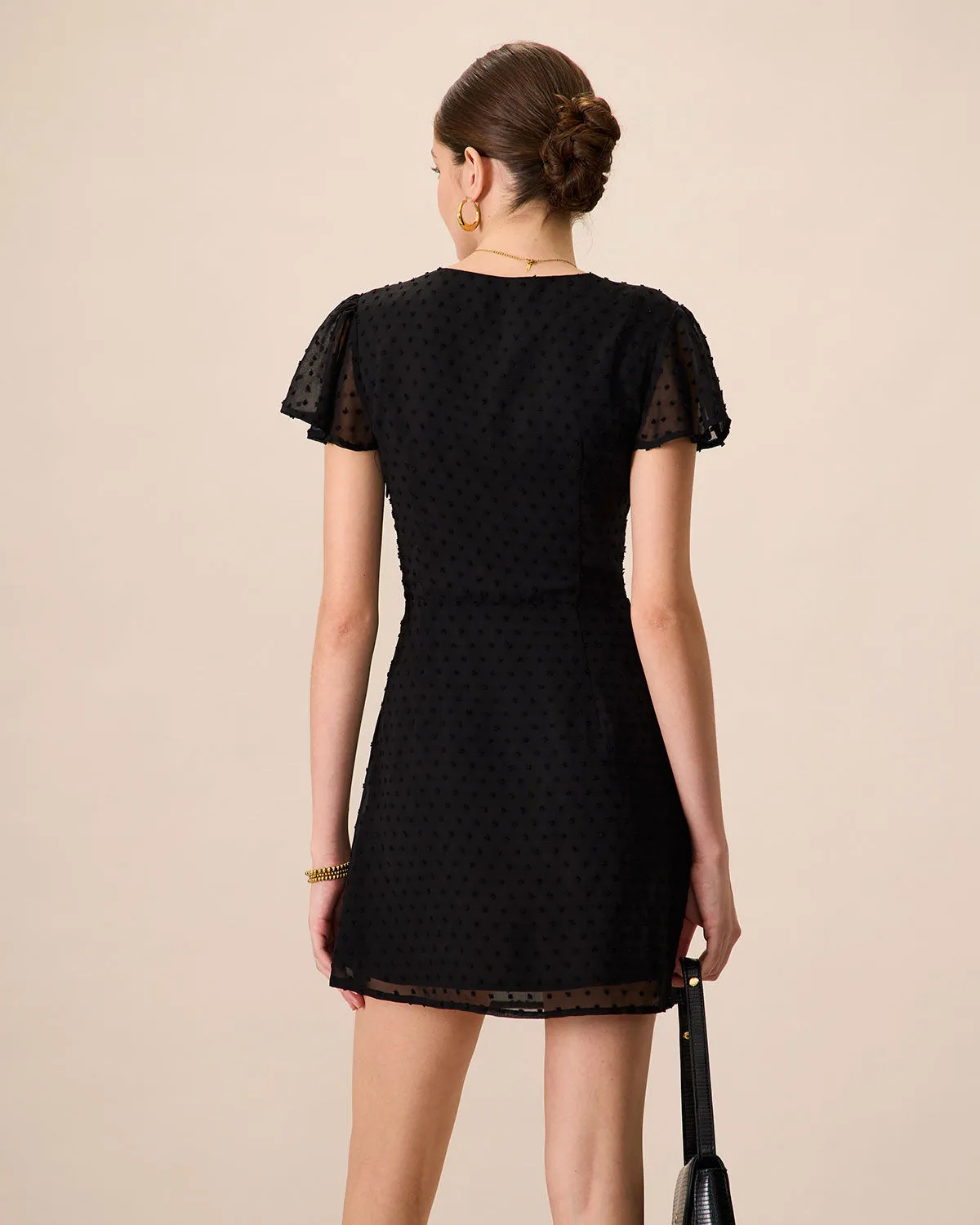 Women's Black V-Neck Ruched Mini Dress sold by rihoas product image thumbnail 5