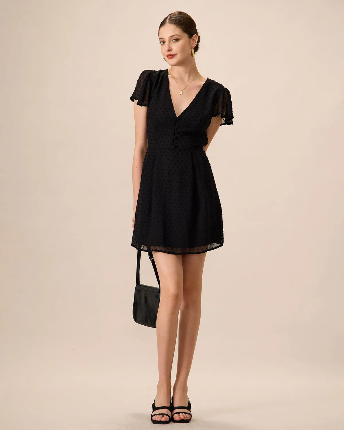 Women's Black V-Neck Ruched Mini Dress sold by rihoas product image thumbnail 4