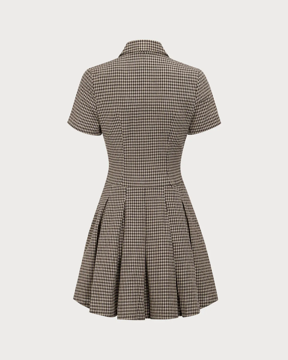 Brown Plaid Lapel Pleated Mini Dress sold by rihoas product image thumbnail 2