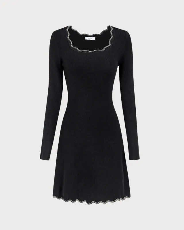 Women's Black Contrasting Knit Mini Dress sold by rihoas