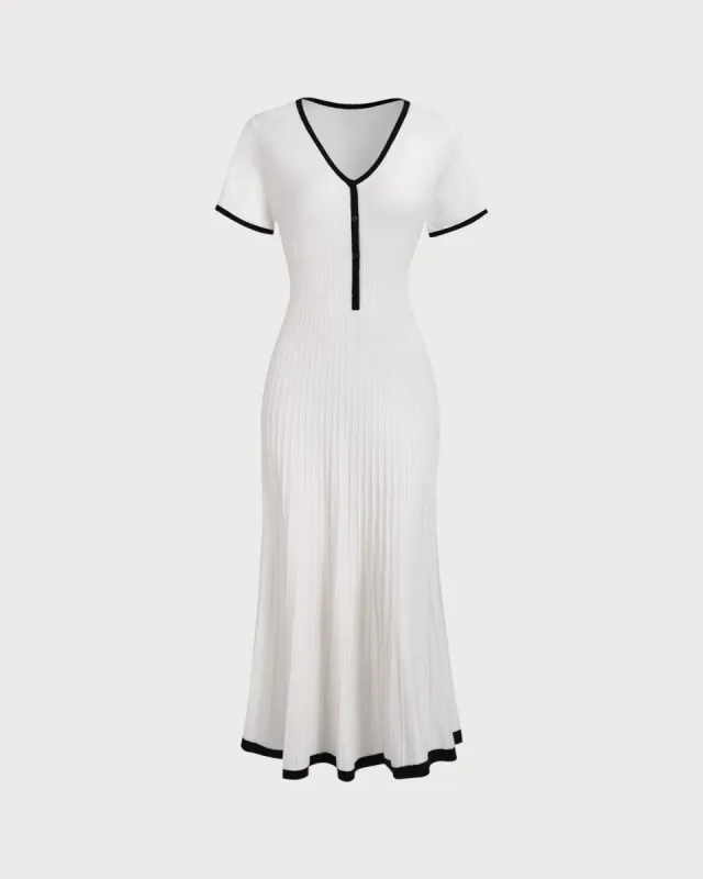 Women's White Contrasting Sweater Midi Dress sold by rihoas