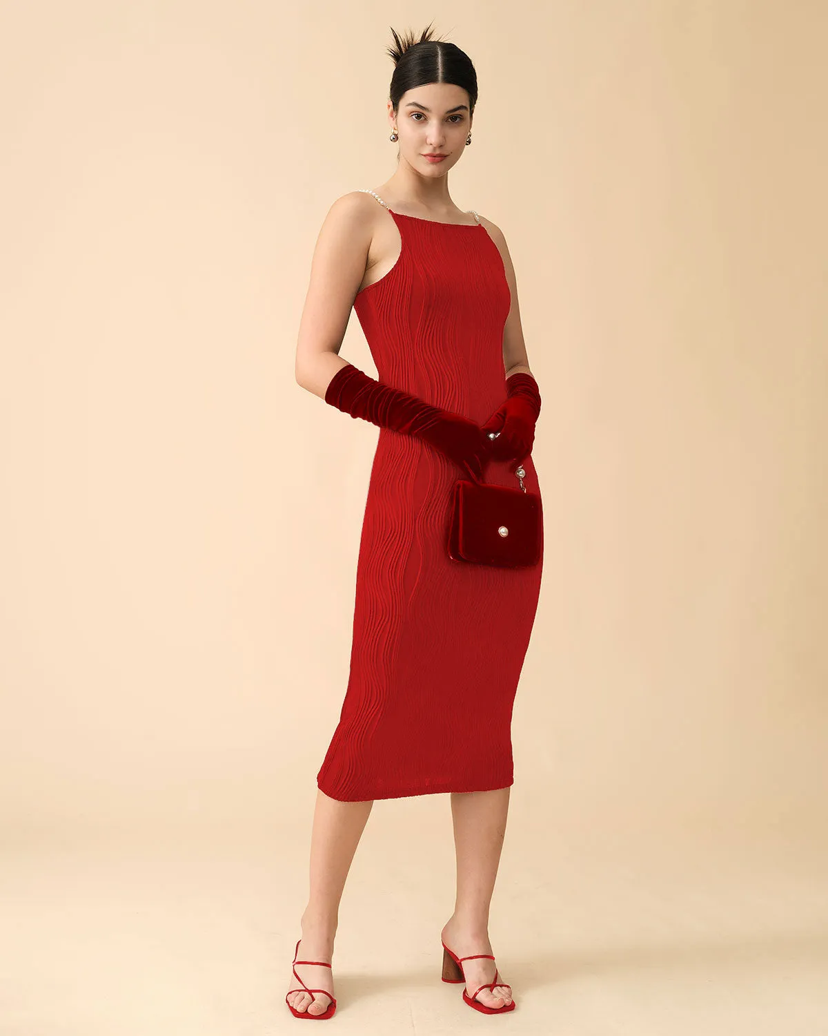 The Red Water Ripple Textured Cami Dress sold by rihoas product image thumbnail 2