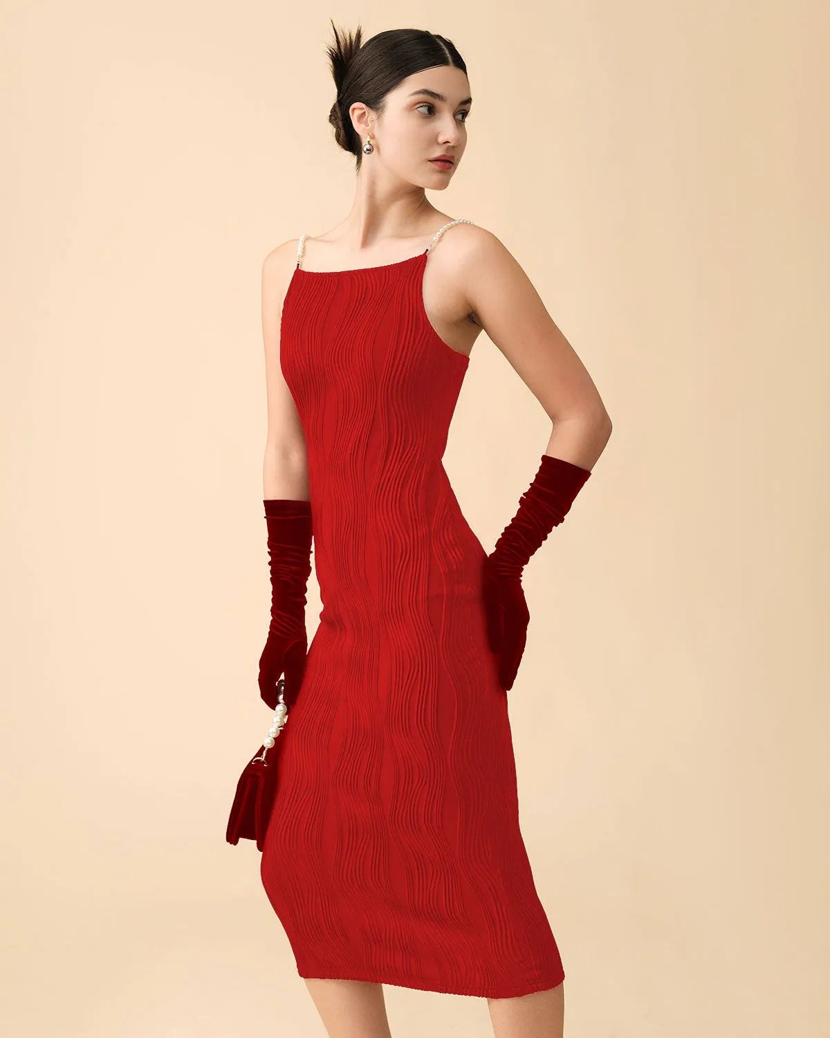 The Red Water Ripple Textured Cami Dress sold by rihoas product image thumbnail 3