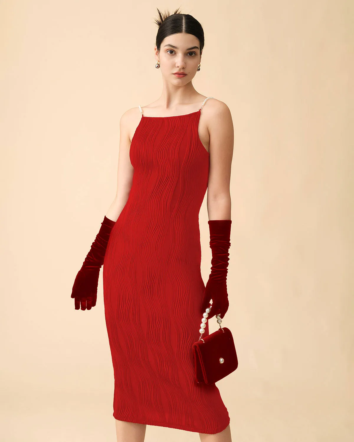 The Red Water Ripple Textured Cami Dress sold by rihoas