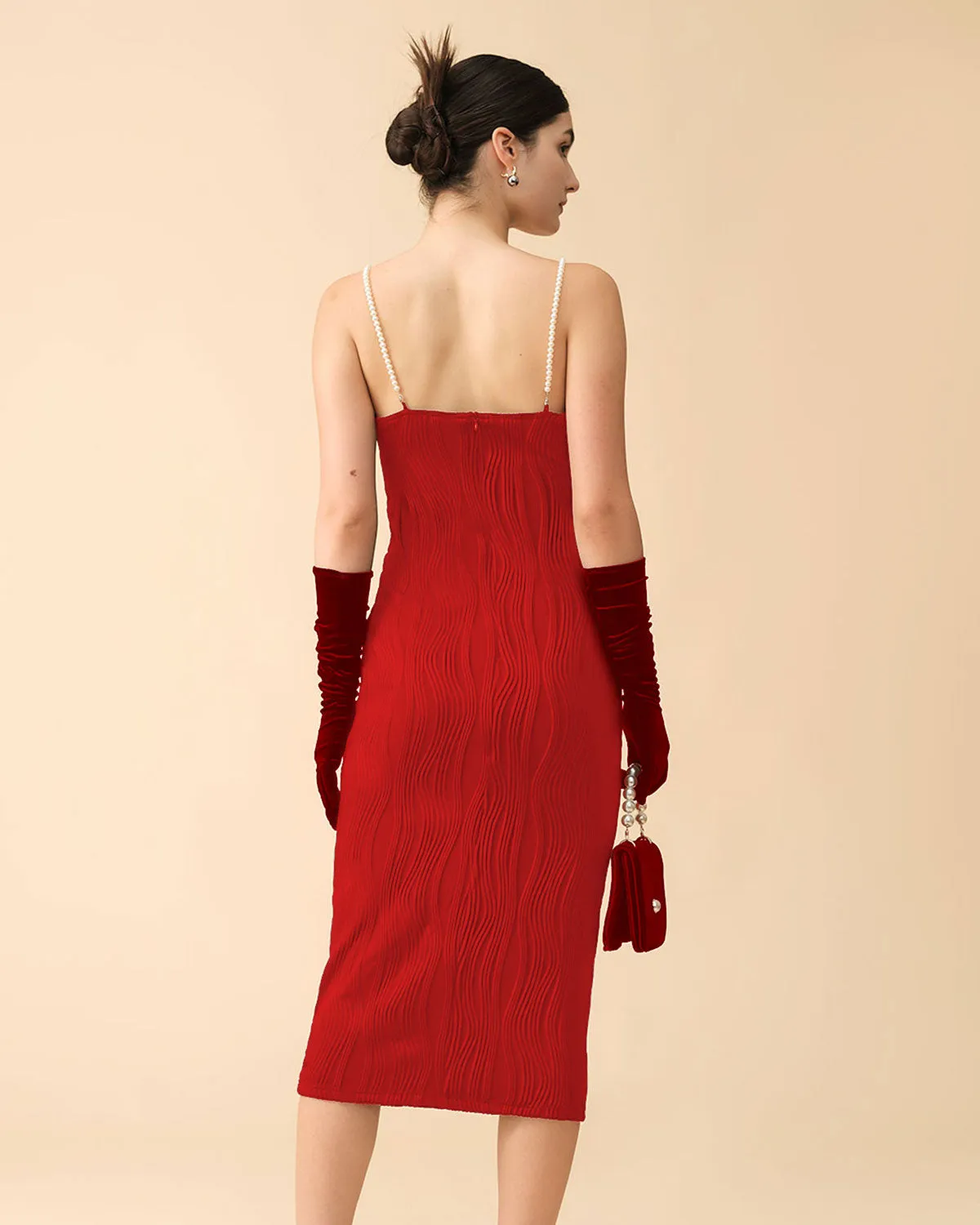 The Red Water Ripple Textured Cami Dress sold by rihoas product image thumbnail 4