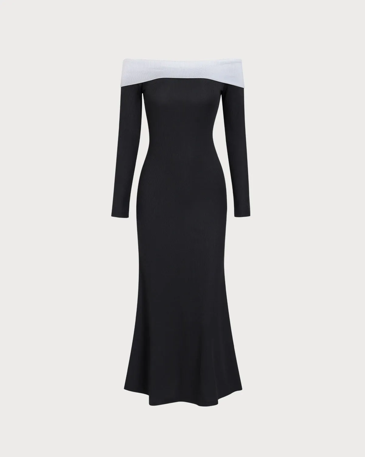 Women's Black Contrasting Off-the-shoulder Maxi Dress sold by rihoas product image thumbnail 4