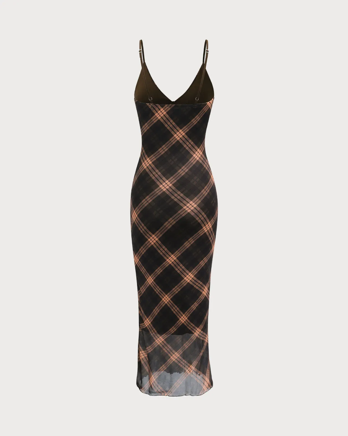 Women's Brown Plaid Bodycon Slip Maxi Dress sold by rihoas product image thumbnail 2