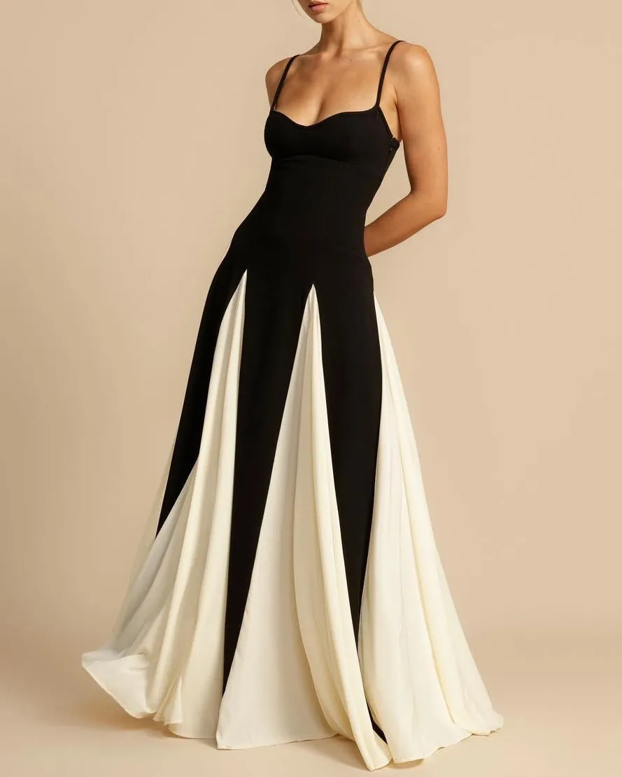 Women's Black Contrasting Pleated Slip Maxi Dress sold by rihoas