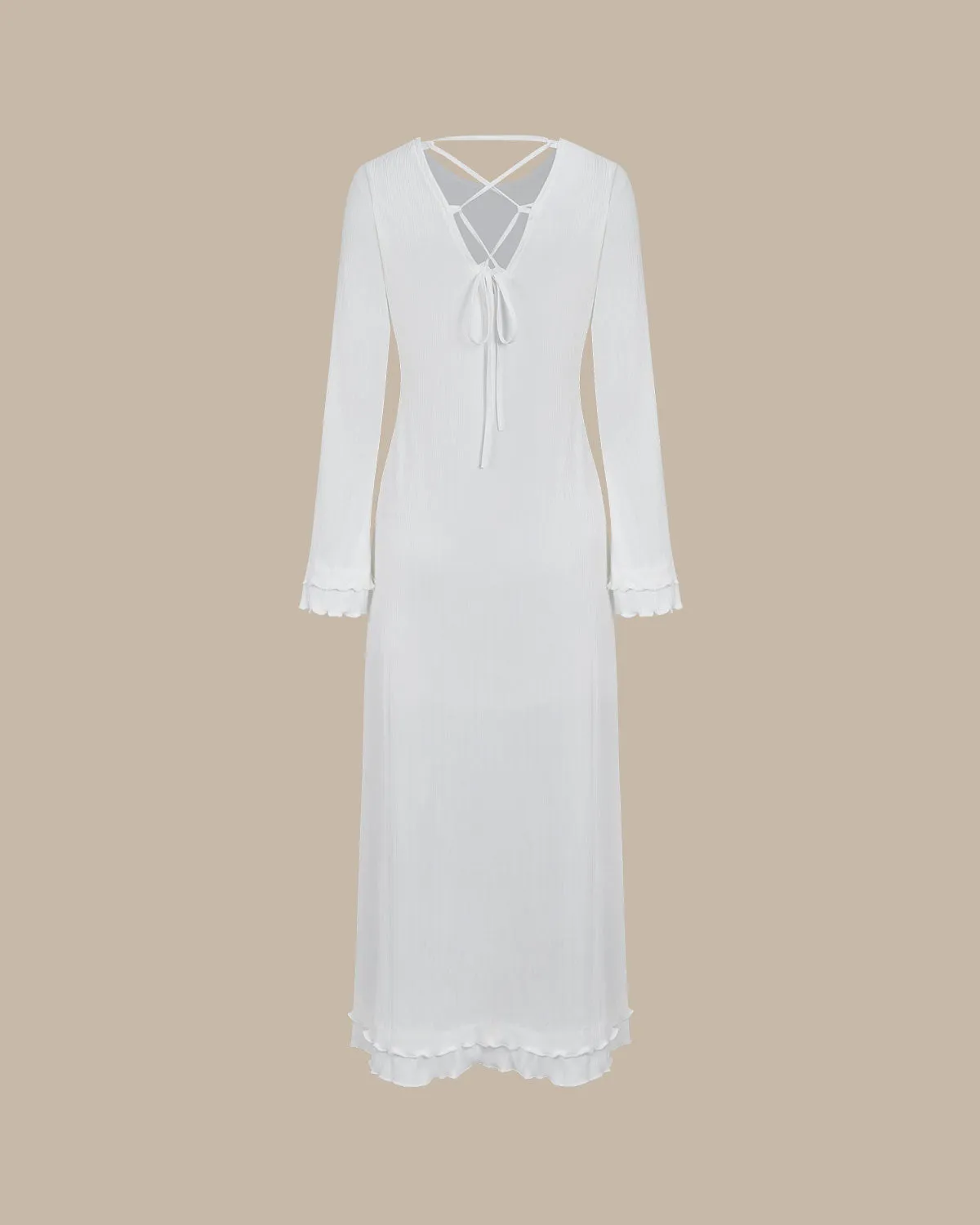 Women's White Bell Sleeve Knit Maxi Dress sold by rihoas product image thumbnail 4