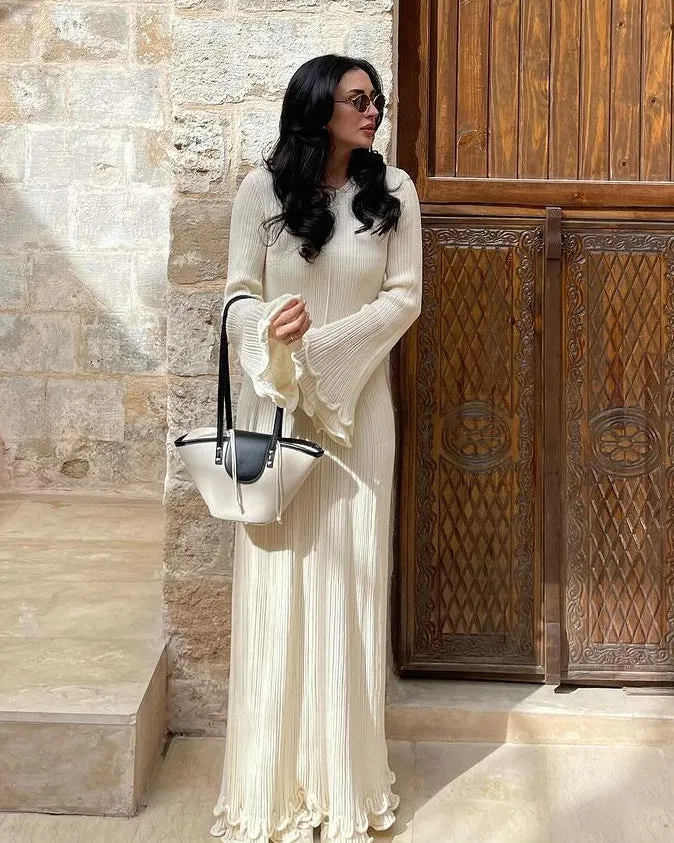 Women's White Bell Sleeve Knit Maxi Dress sold by rihoas