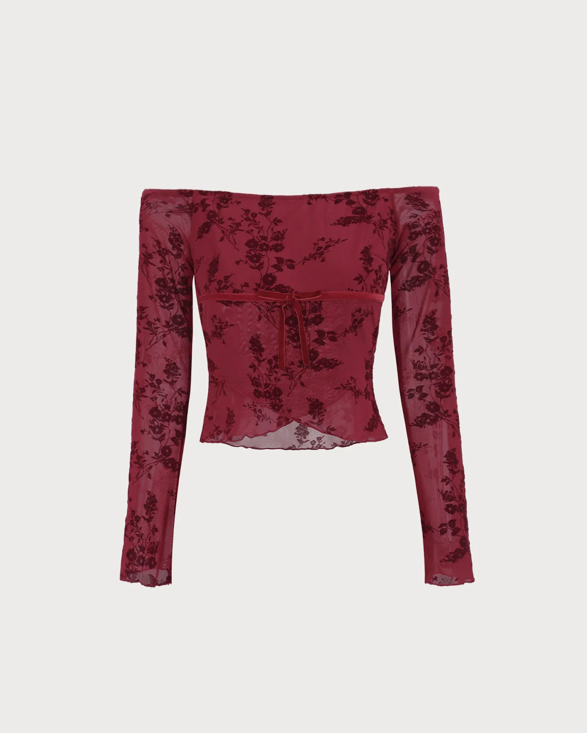 Women's Red Floral Off The Shoulder Tee sold by rihoas product image thumbnail 4