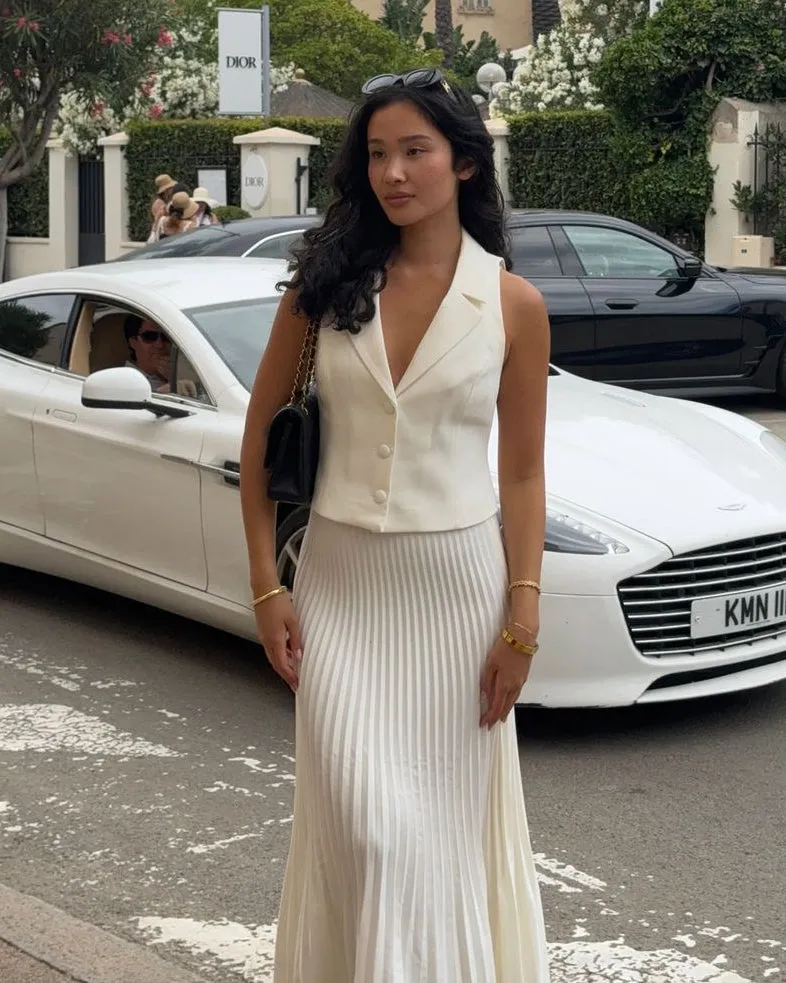 Women's White High-waisted Pleated Midi Skirt sold by rihoas product image thumbnail 2