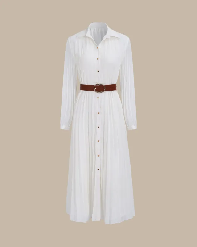 Women's White Chiffon Belted Midi Dress sold by rihoas