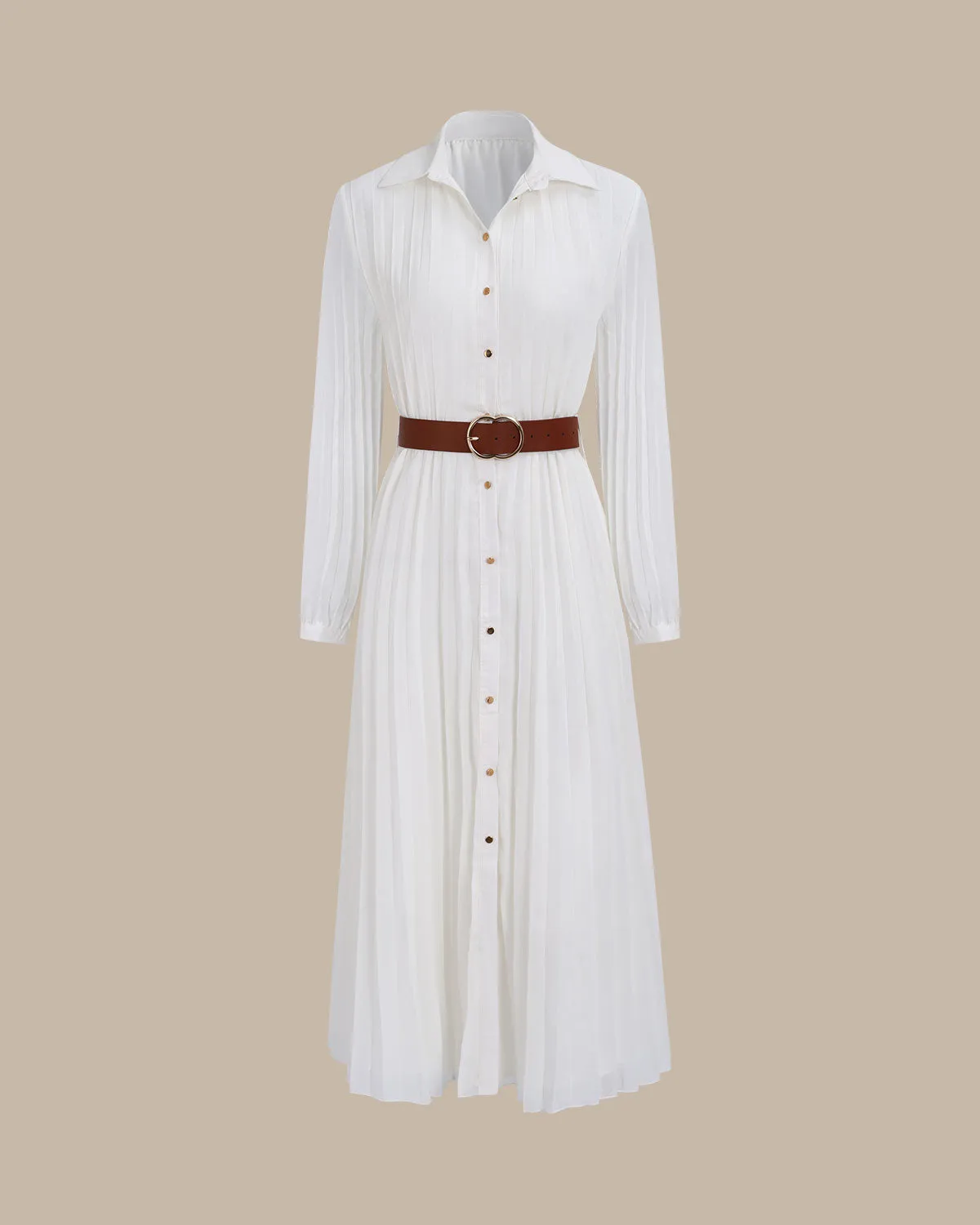 Women's White Chiffon Belted Midi Dress sold by rihoas