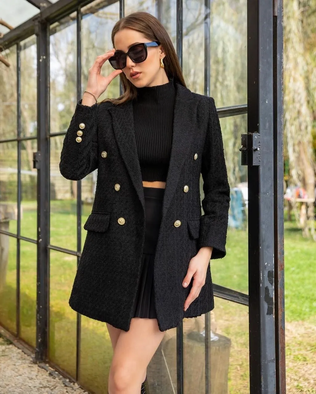 Women's Black Double-breasted Tweed Blazer sold by rihoas