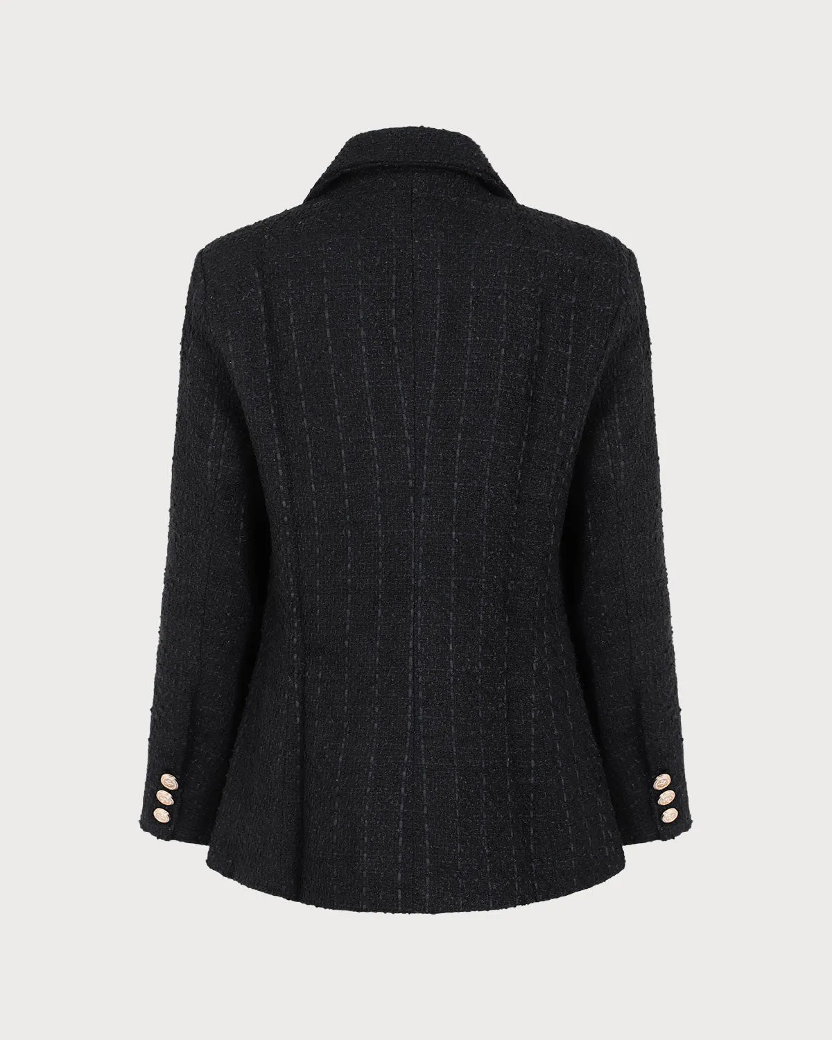 Women's Black Double-breasted Tweed Blazer sold by rihoas product image thumbnail 3