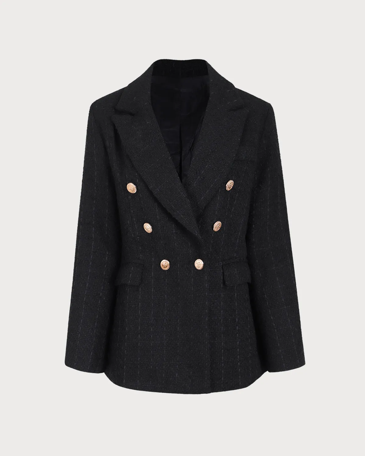 Women's Black Double-breasted Tweed Blazer sold by rihoas product image thumbnail 2