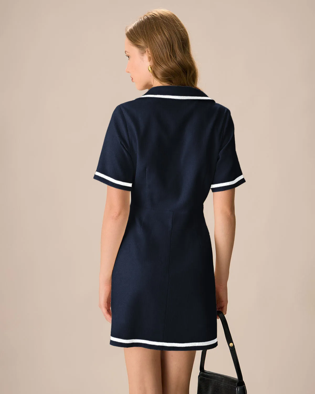 Women's Navy Lapel Contrasting Mini Dress sold by rihoas product image thumbnail 4
