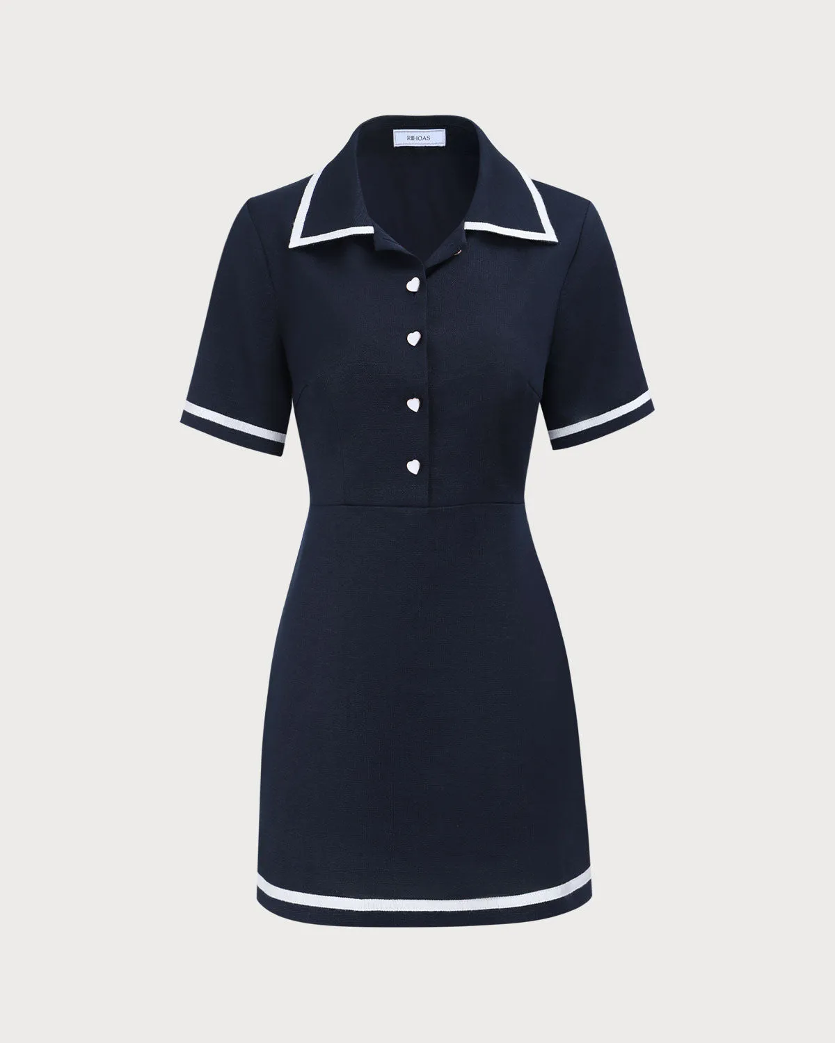 Women's Navy Lapel Contrasting Mini Dress sold by rihoas product image thumbnail 5