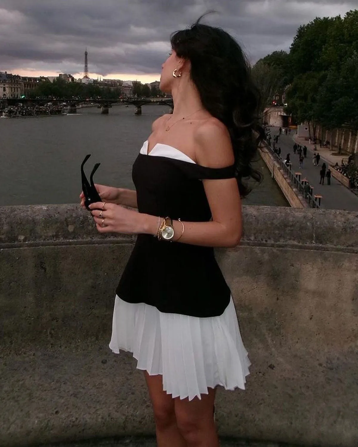 Women's Black Off-shoulder Contrasting Mini Dress sold by rihoas