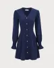 Women's Navy Ruffle Long Sleeve Mini Dress sold by rihoas
