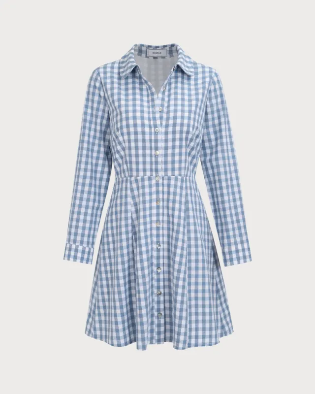 Women's Blue Plaid Long Sleeve Mini Dress sold by rihoas