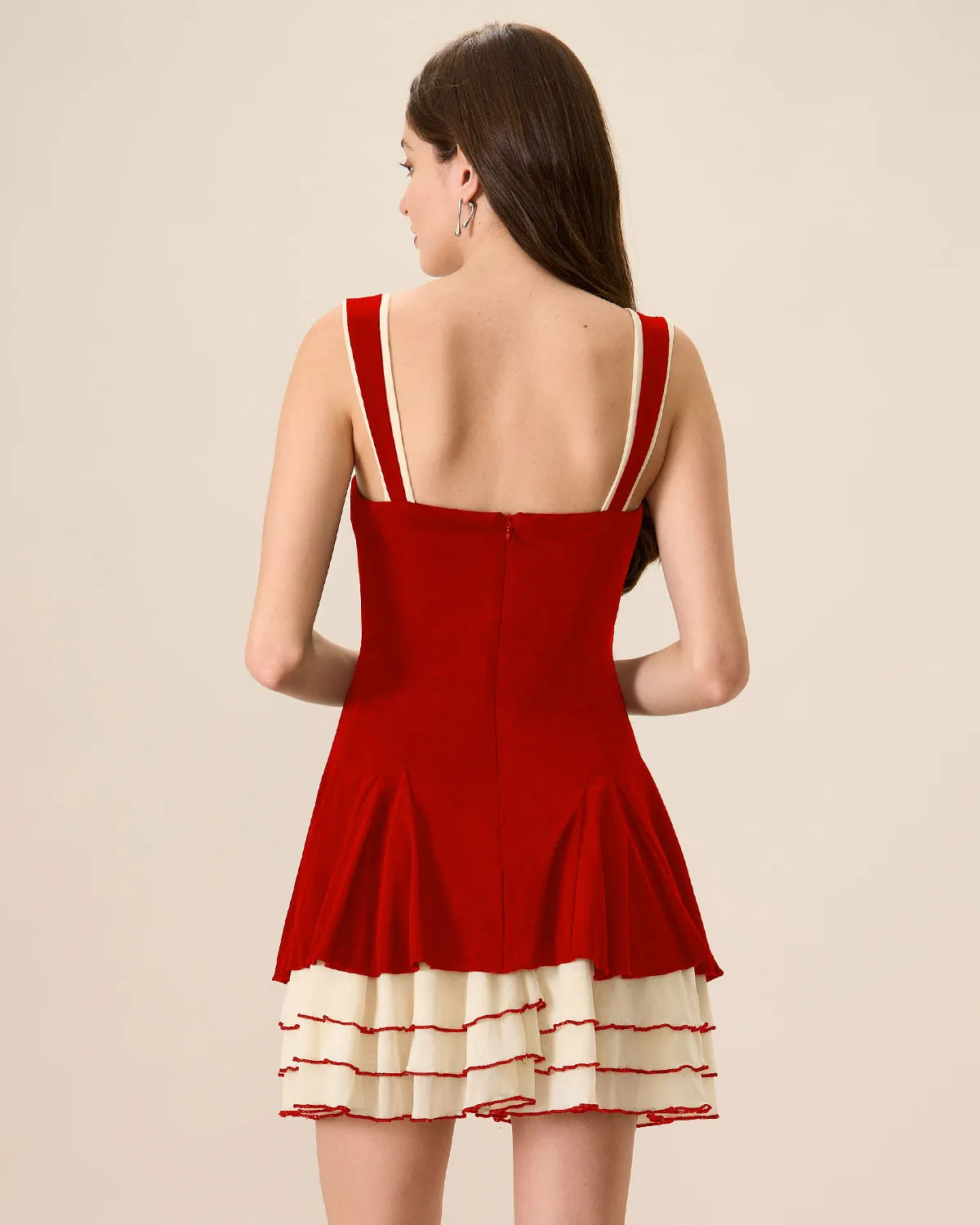 Women's Red Contrasting Bodycon Knitted Mini Dress sold by rihoas product image thumbnail 4