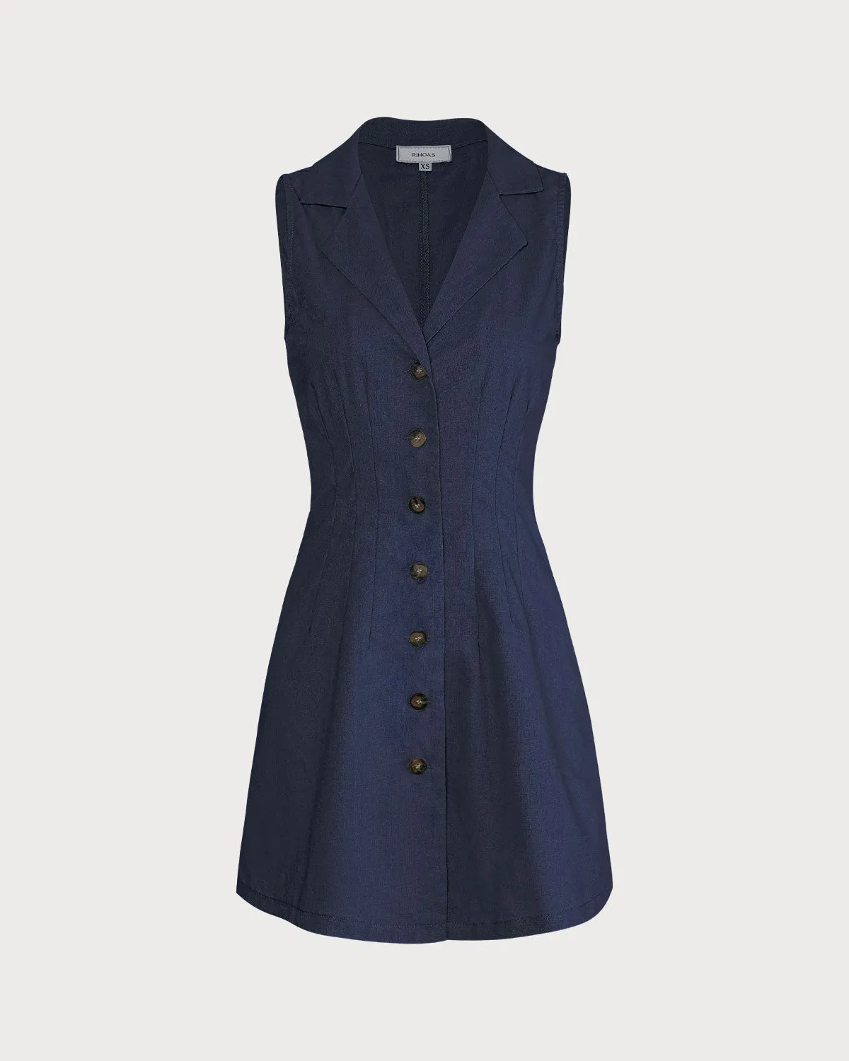 The Navy Lapel Button-up Sleeveless Mini Dress sold by rihoas product image thumbnail 5
