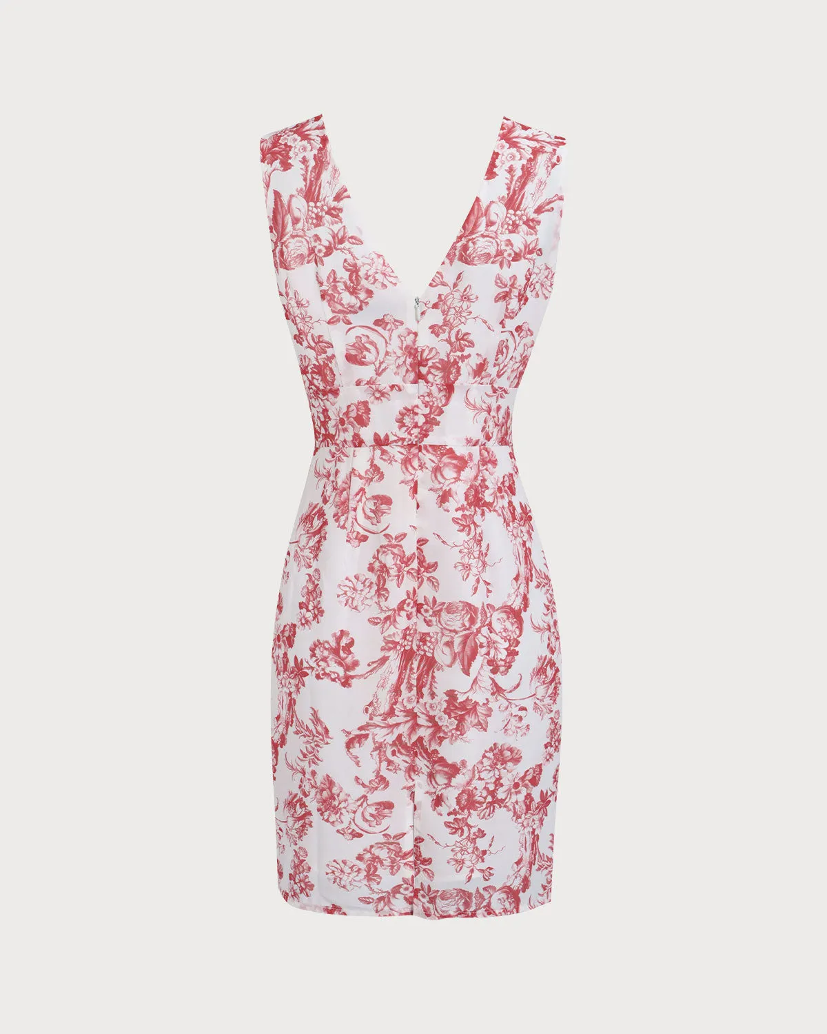 Women's Red V-Neck Sleeveless Floral Mini Dress sold by rihoas product image thumbnail 2