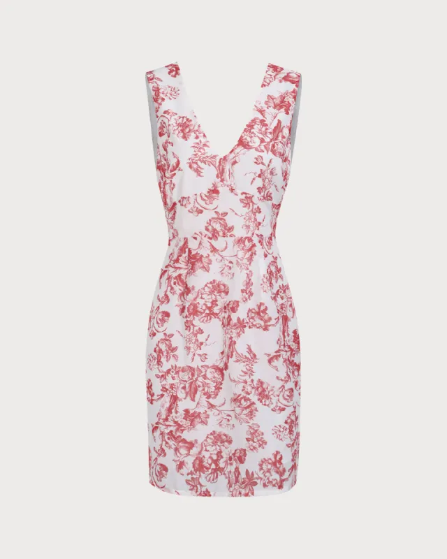Women's Red V-Neck Sleeveless Floral Mini Dress sold by rihoas