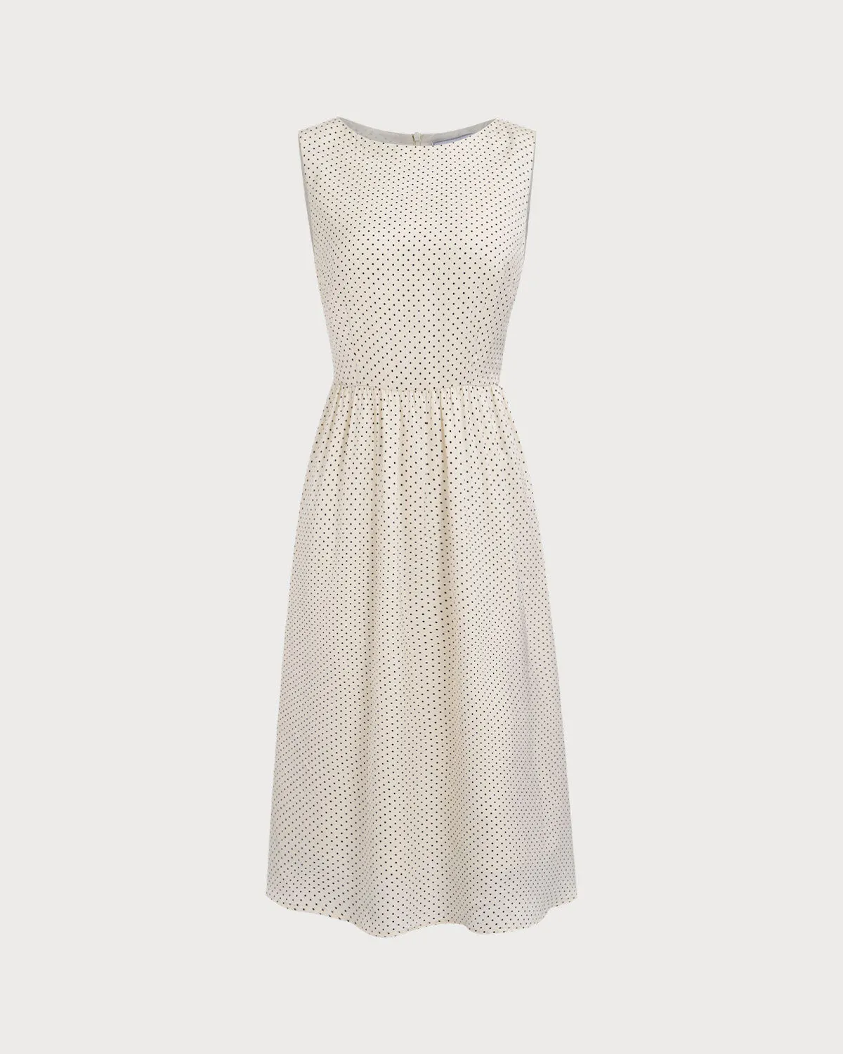 Women's Beige Polka Dot Sleeveless Midi Dress sold by rihoas