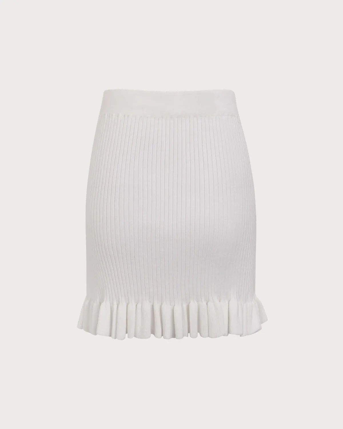 Women's White Ruffle Straight Knit Mini Skirt sold by rihoas product image thumbnail 2