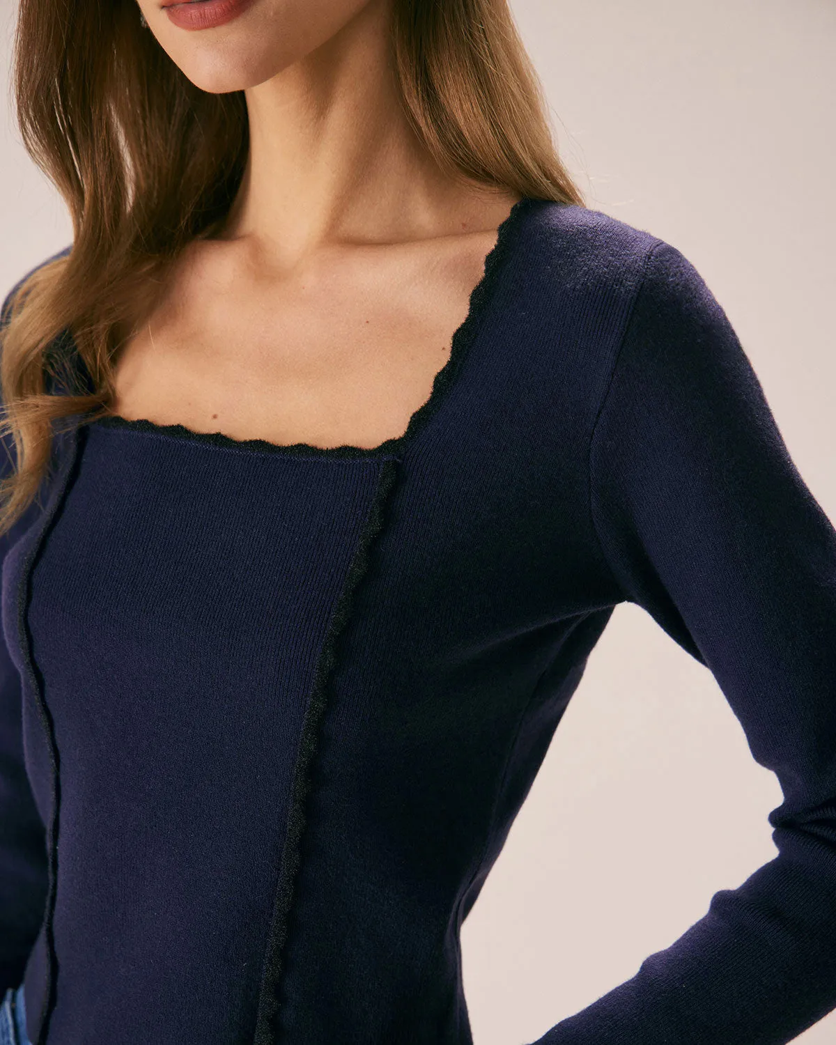Women's Navy Square Neck Slim Knitted Sweater sold by rihoas product image thumbnail 2