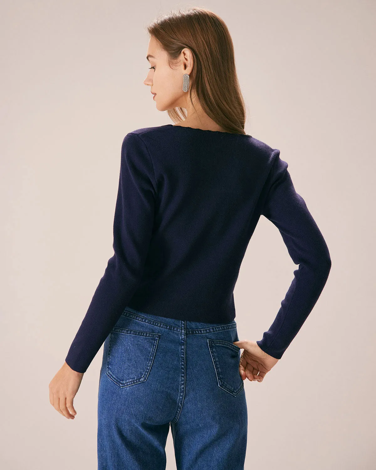 Women's Navy Square Neck Slim Knitted Sweater sold by rihoas product image thumbnail 5