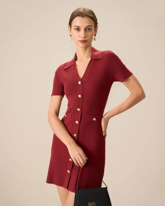 Women's Red V-Neck Bodycon Sweater Dress sold by rihoas