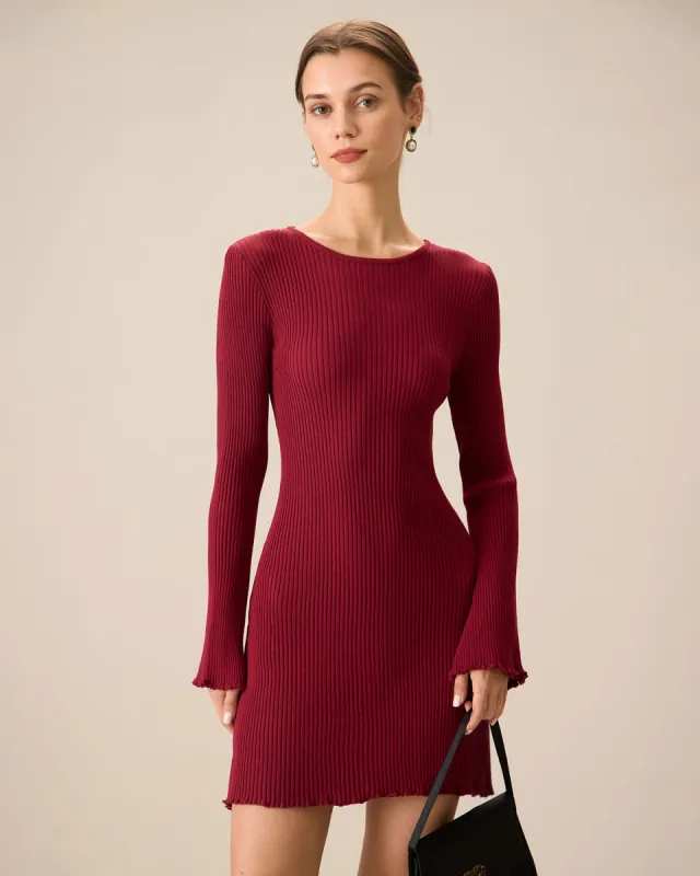 Women's Red Bell Sleeve Bodycon Sweater Dress sold by rihoas