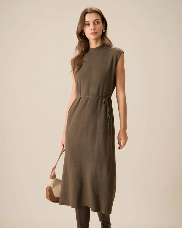 Women's Coffee Ribbed Knit Tunic Sweater Dress sold by rihoas