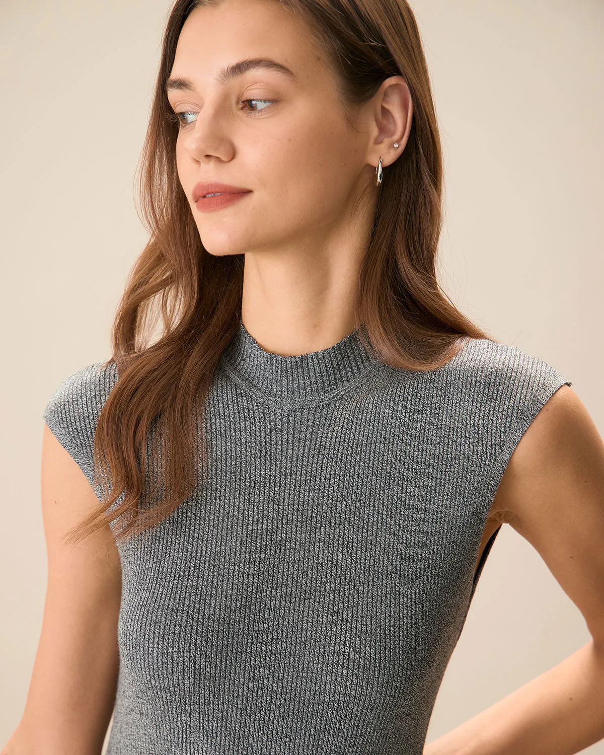 Women's Grey Ribbed Knit Sweater Dress sold by rihoas product image thumbnail 2