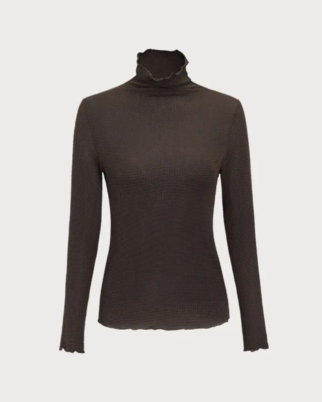 Women's Brown Mock Neck Slim Tee sold by rihoas