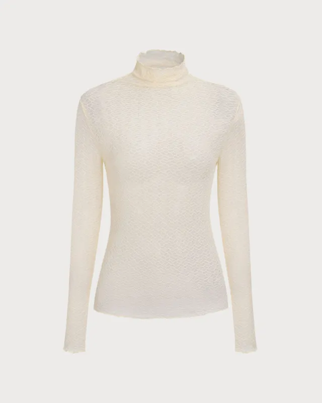 Women's Apricot Mock Neck See-through Slim Tee sold by rihoas
