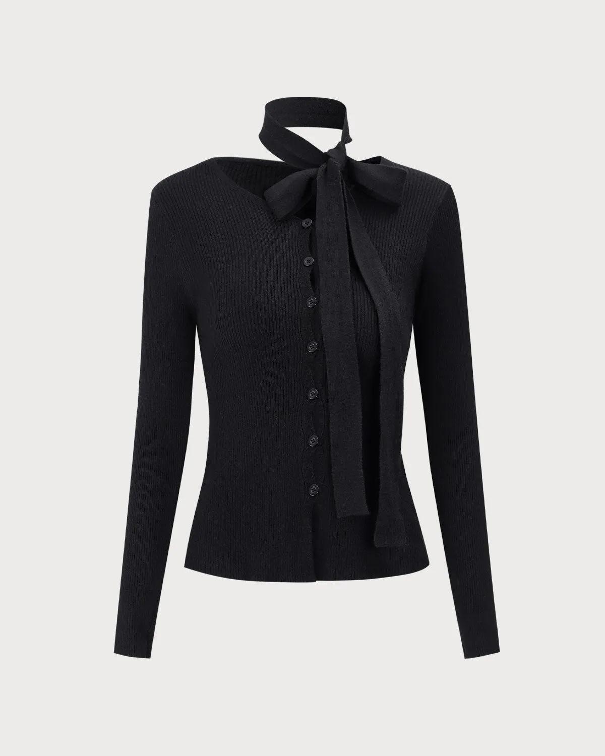 Women's Black Ribbed Knit Slim Cardigan sold by rihoas product image thumbnail 2