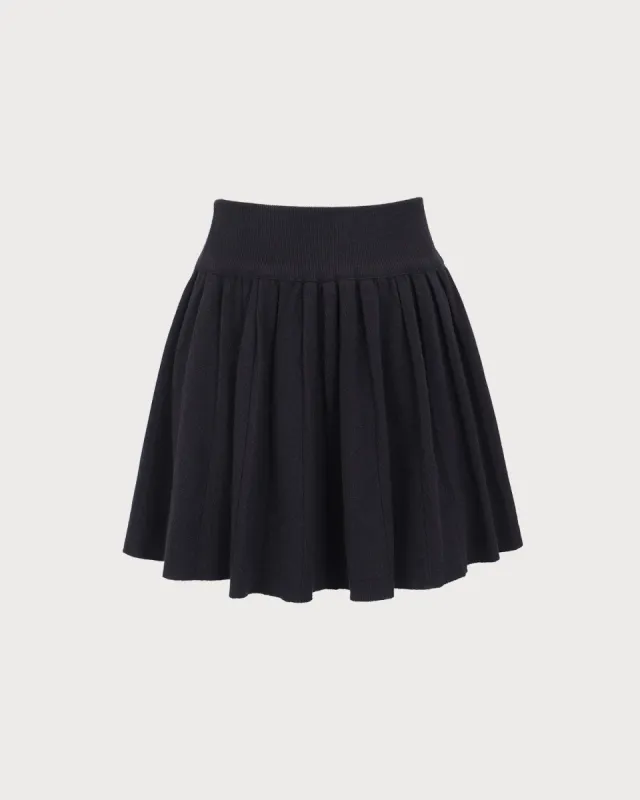 Women's Black Knit Pleated A-line Mini Skirt sold by rihoas