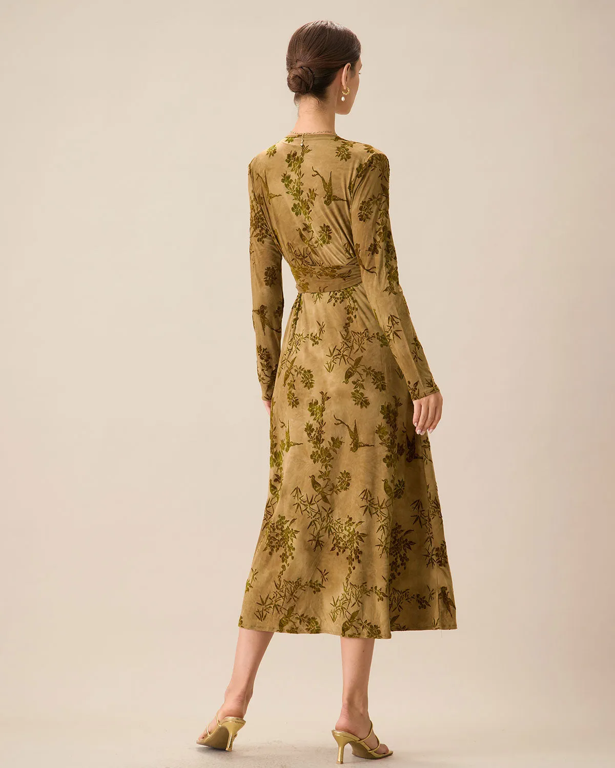 Women's Yellow Ruched Wrap Midi Dress sold by rihoas product image thumbnail 4