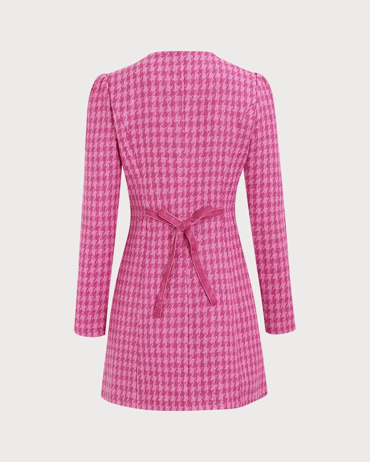 Women's Pink Single-breasted Tweed Mini Dress sold by rihoas product image thumbnail 2
