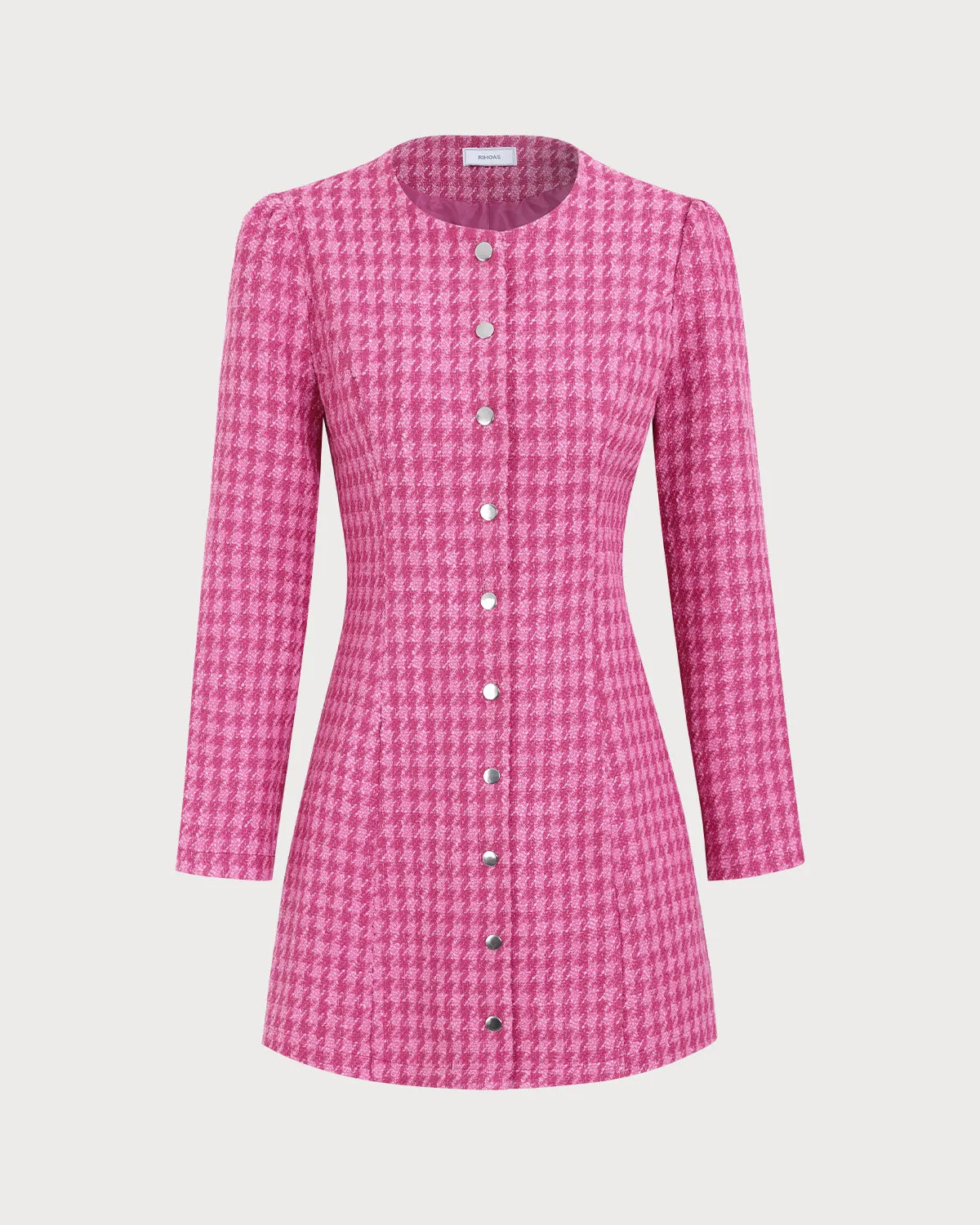 Women's Pink Single-breasted Tweed Mini Dress sold by rihoas