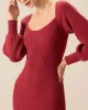 Women's Red Ribbed Knit Bodycon Sweater Dress sold by rihoas