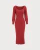 Women's Red Ribbed Knit Bodycon Sweater Dress sold by rihoas