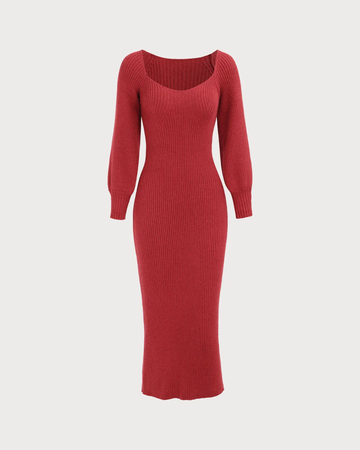 Women's Red Ribbed Knit Bodycon Sweater Dress sold by rihoas product image thumbnail 5