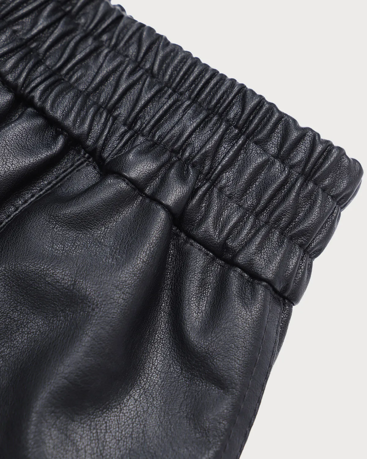 Women's Black Elastic Waisted PU Shorts sold by rihoas product image thumbnail 4